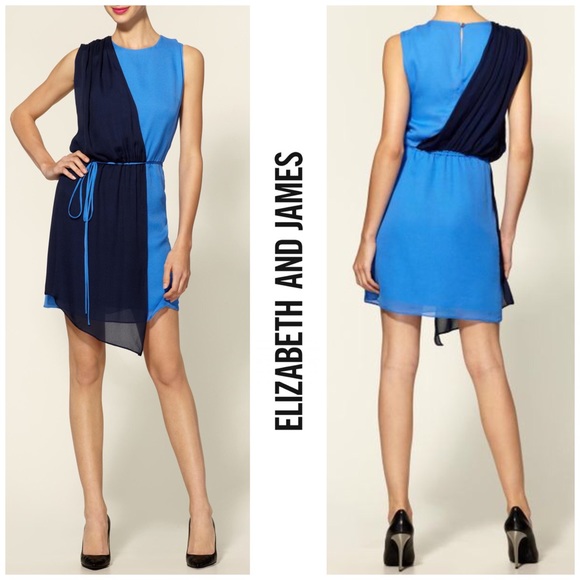 Elizabeth and James Silk Colorblock Draped Dress - Picture 4 of 8